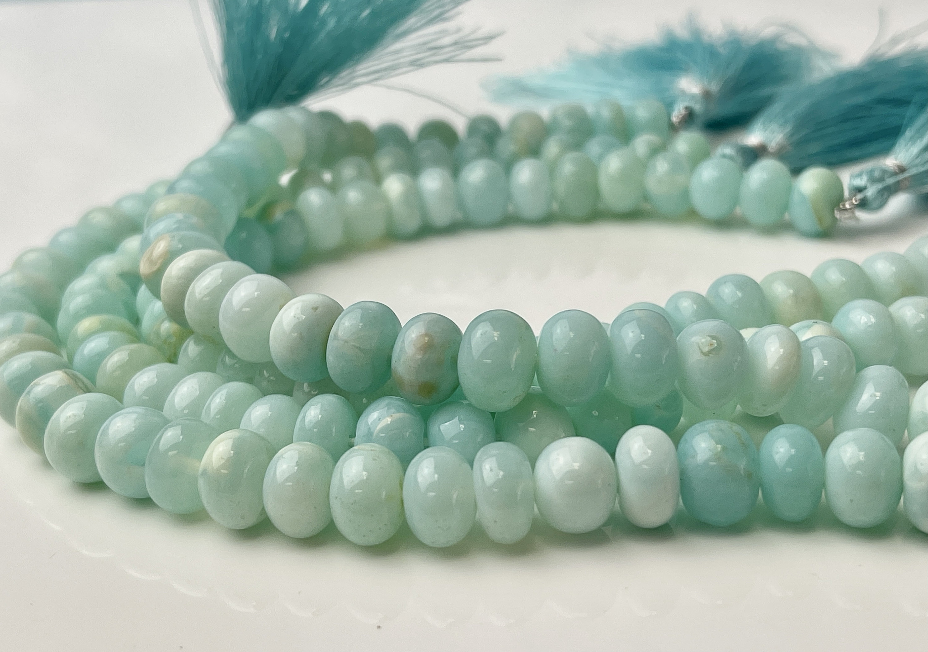 5-12 Mm Smooth Rondelle Multi Ice Blue Opal Large Hole Gemstone Beads ...