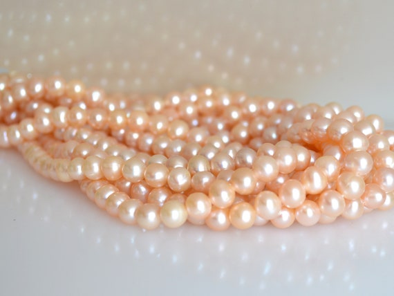 Genuine Cultured Pearls 7mm Natural Peach Potato Freshwater Pearl Beads #657