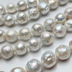 10-13 mm Natural White Baroque Freshwater Pearl Beads, Cultured Baroque Pearls, Natural Edison Flameball Freshwater Pearl Beads 470 image 1
