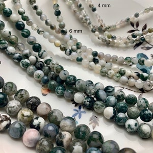 4 mm 6 mm 8 mm 10 mm AAA 100% Natural Smooth Round Green Tree Agate Beads Genuine Gray And Green Agate Gemstone Beads 15 Inches Strand #3021