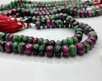 Natural Gem Ruby Zoisite 8MM Faceted Rondelle Beads Strand 8" 