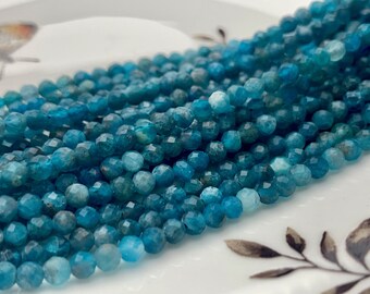 3.5 mm Micro Faceted Round Apatite Gemstone Beads Top Quality Blue Apatite Faceted Gemstone Loose Beads #2928