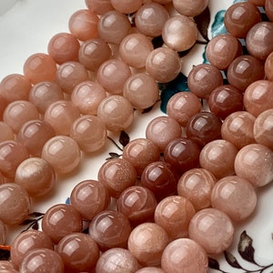 8mm 10mm AAA Half Strand Smooth Round Peach Moonstone Gemstone Beads Genuine Natural Moonstone High Polished Beads #3697