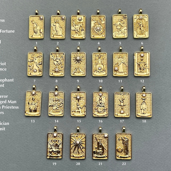 Arcana Tarot Card Charms for Necklace, 18K Gold Filled Charm Pendant With CZ, Antique Charms for Jewelry Making, One Piece #CR0001