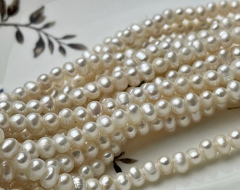 5-6 mm Half Strand White Potato Freshwater Pearl Beads 1.5 mm Hole Large Hole Beads Genuine Large Hole White Pearls #P1948