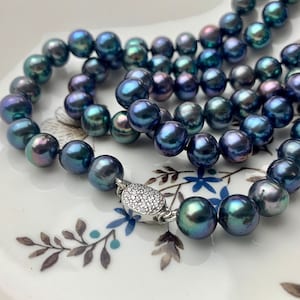 18/20/22/24/26/28 Inches Hand Knotted 10mm AAA Peacock Color Freshwater Pearl Necklace High Luster Pearl Necklace With Silver Clasp #P1106