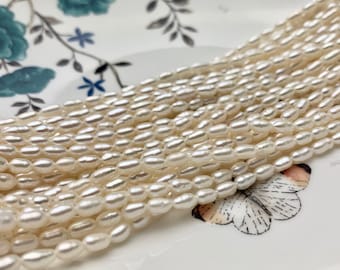 4.5x7 mm AAA Natural White Color Long Rice Shape Freshwater Pearls Genuine Tiny Freshwater Pearl Beads Bridal Pearls #869