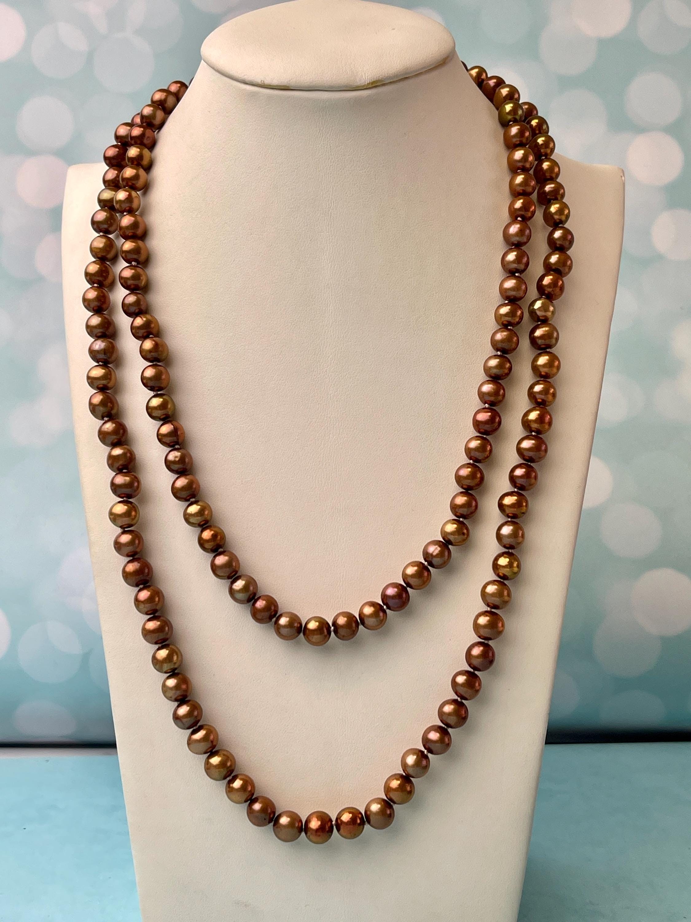 14/16/18/20/22/24 Inches Hand Knotted 7-8 Mm AA Golden Brown Color