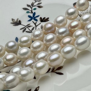 8x10 mm AAA Muti Natural Color Freshwater Rice Pearls, High Quality Mixed Natural White Pink Freshwater Oval Pearls #1279