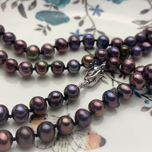 18/20/22/24/26 Inches Hand Knotted 7-8 mm AA Freshwater Potato Pearl Necklace Peacock Freshwater Pearl Necklace With Silver Clasp  #P1074