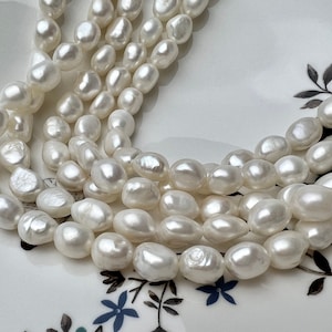 8x10 mm AAA Natural White High Luster Rice Nugget Freshwater Pearl Beads Top Quality White Freshwater Nugget Pearls #1795