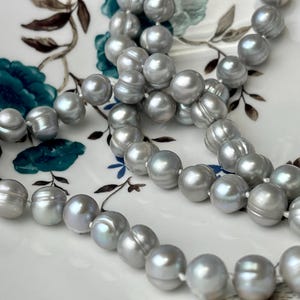 54 inch Hand Knotted Freshwater Pearl Necklaces 9-10mm Ringed Genuine Gray Freshwater Pearls Long Gray Pearl Necklace #299