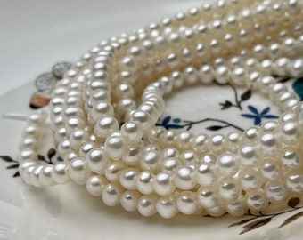 5-6 mm AAA White Potato Freshwater Pearl Beads 1.8 mm Hole Large Hole Half Strand White Pearls #19