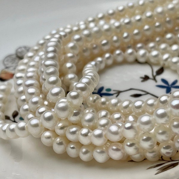 5-6 mm AAA White Potato Freshwater Pearl Beads 1.8 mm Hole Large Hole Half Strand White Pearls #19