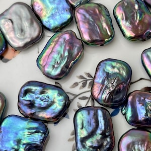 ONE Piece AAA 15x20 mm Rainbow Peacock High Luster Large Hole Rectangle Coin Pearl For Earring And Pendant With Iridescent Color  #P2358