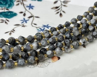 6 mm Faceted Star Cut Labradorite Gemstone Beads Genuine Faceted Gray Black Labradorite Gemstone Loose Beads 15 Inches Strand 50 Beads #4194