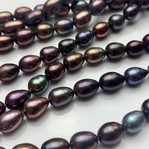 7,5x9 mm oder 7,5x10-12 mm Lila Braun Pfau Farbe Süßwasser Perlen Reis / Oval Form Perlen Perlen Echte Irisierende Pfau Perlen #1529
