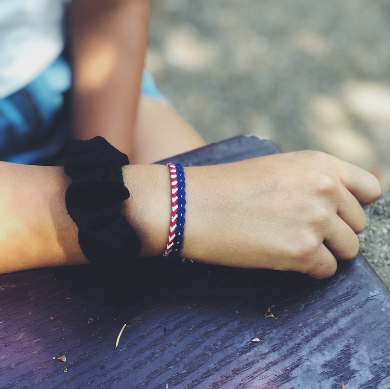Mini American Flag Woven Friendship Bracelet Red and Blue White