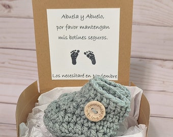 Spanish Pregnancy Announcement Booties Box: Newborn Reveal Gift