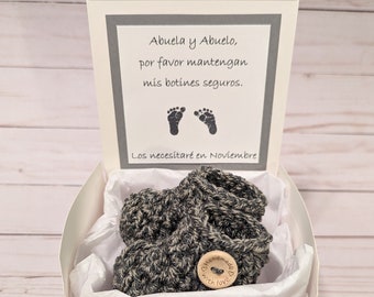 Spanish Pregnancy Announcement Booties Box: Grandparents Reveal Gift