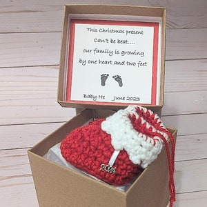 Christmas pregnancy reveal ornament santa booties christmas tree ornament pregnancy reveal handmade santa booties baby reveal ornament