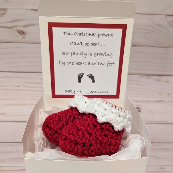 Christmas pregnancy announcement booties, baby announcement box, grandparents pregnancy reveal bootie box, parents pregnancy booty box