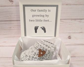 Pregnancy Announcement Booties Box: Handmade Crochet Baby Reveal Gift