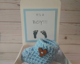 It's a boy parent pregnancy announcement booties, baby boy announcement box, grandparents pregnancy reveal bootie box, pregnancy booty box