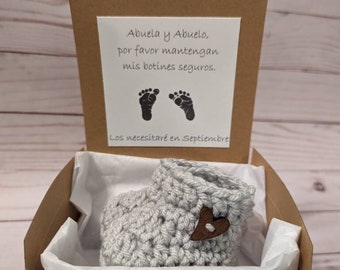 Spanish Pregnancy Announcement Booties Box: Grandparents Reveal Gift