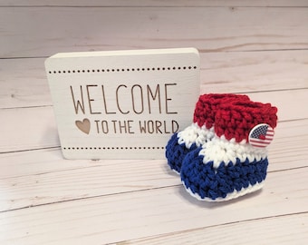 Crochet Newborn Baby Booties: Red White Blue, Patriotic Gift