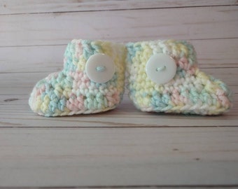 Variegated rainbow baby booties, crochet newborn baby slippers, handmade grandchild gift, soft baby shoes, crochet baby shower gift, newborn