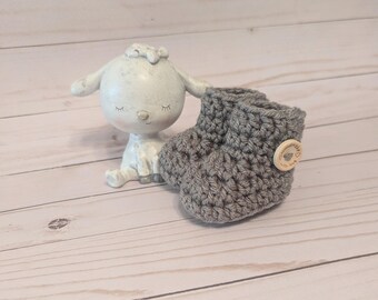 Gray Crochet Baby Booties: Newborn Gift, Handmade Slippers
