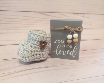 Gray Crochet Baby Booties: Handmade Newborn Slippers