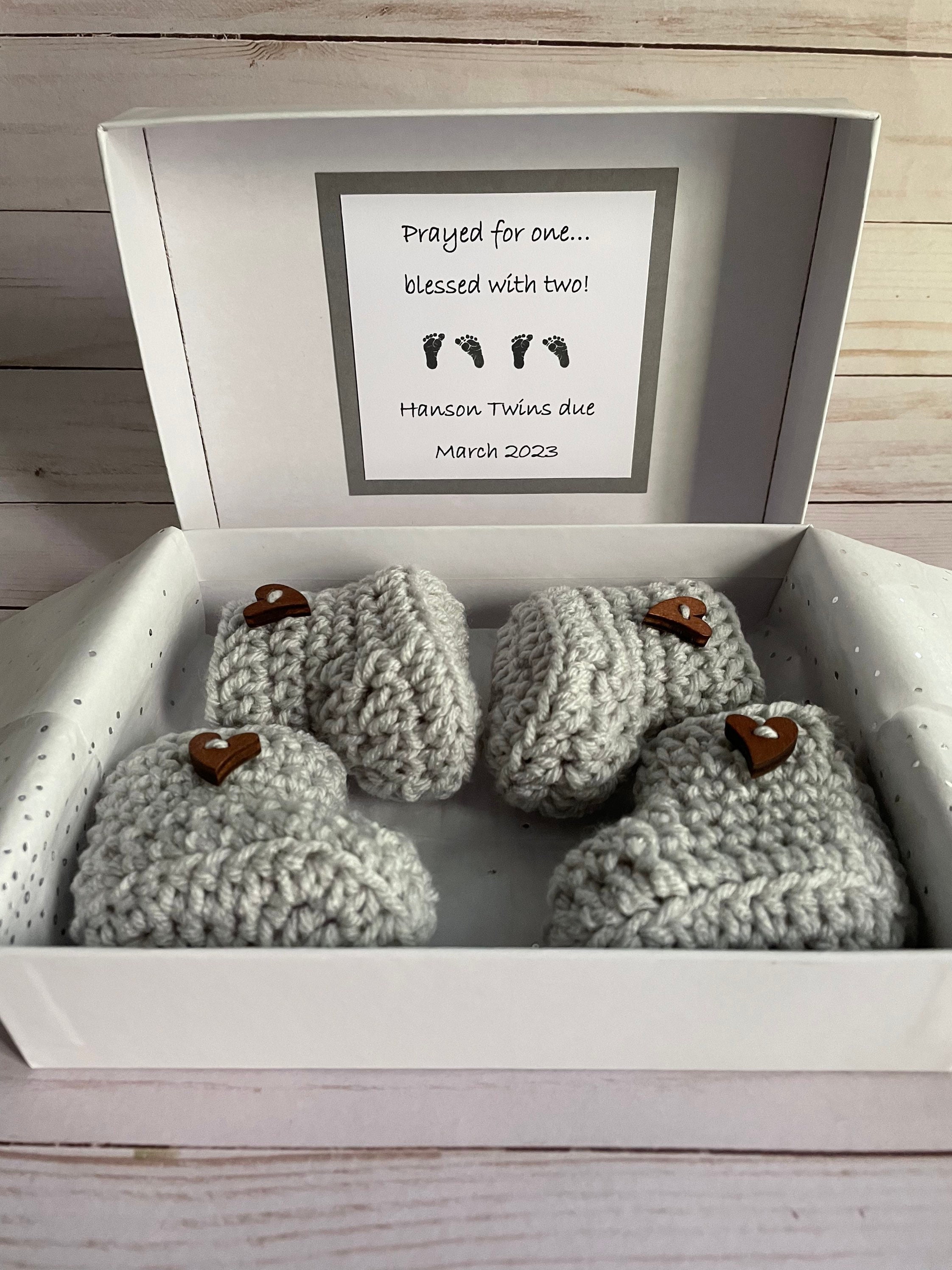 Twin Pregnancy Announcement Booties Gift Box: Grandparents Reveal