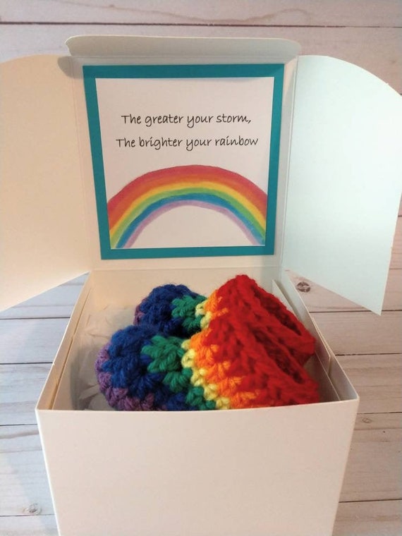 Rainbow Baby Pregnancy Announcement Gift Box: Crochet Booties Set