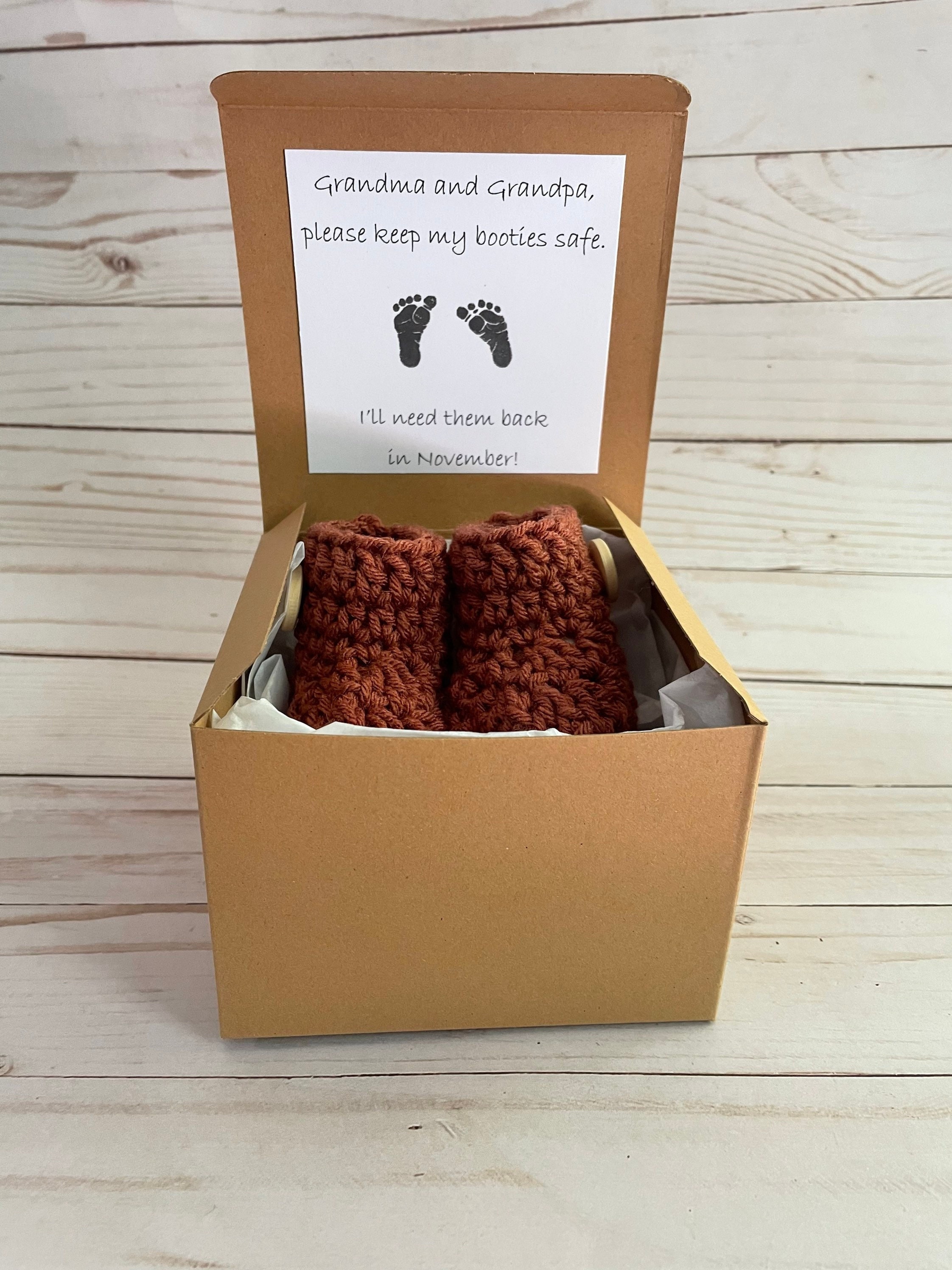Pregnancy Announcement Booties : Newborn Reveal for Grandparents