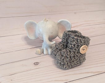 Gray Crochet Baby Booties: Newborn Gift