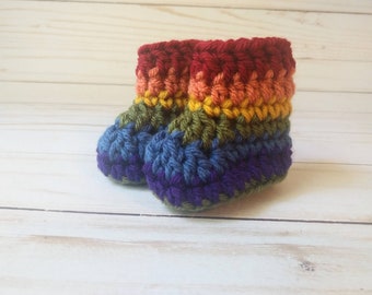 Rainbow baby booties, crochet newborn baby slippers, handmade grandchild gift, soft baby shoes, crochet baby shower gift, rainbow baby shoes