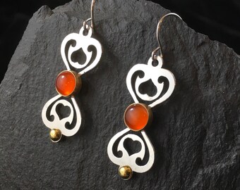 Large Floral Hearts & Red Garnet | Drop Earrings