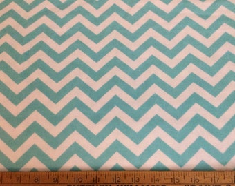 Flannel/Aqua blue and white chevron cotton fabric