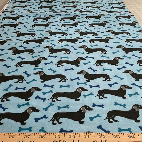 3 yards/Flannel/Dachshunds and bones on blue background cotton fabric