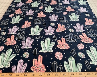 Flannel/Crystals on navy blue background cotton fabric