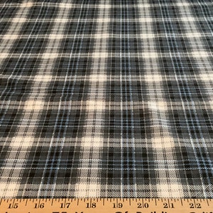 3 yards/Flannel/Gray, black, blue, off-white plaid cotton fabric