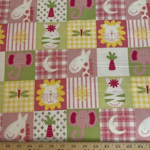 Flannel/Nursery animal block print cotton fabric