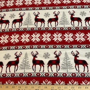 3 yards/Flannel/Deer silhouettes on off-white background cotton fabric