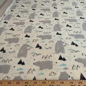 Flannel/Woodland bears on white background cotton fabric