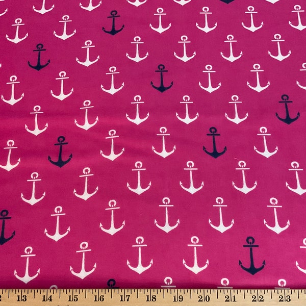 3 yards/Flannel/Anchors on hot pink background cotton fabric