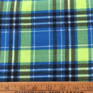 3 yards/Flannel/Blue, green and black plaid cotton fabric