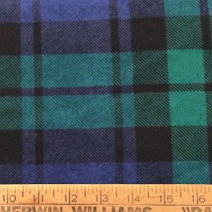 3 yards/Flannel/Blue, green and black plaid cotton fabric