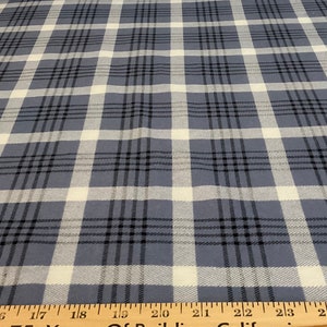 3 yards/Flannel/Blue gray and white plaid cotton fabric